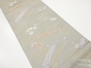 古楽器に流水・菊・萩模様織り出し　袋帯